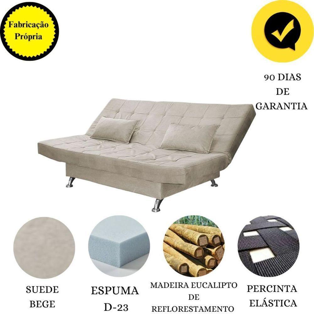 Sofá Cama Casal Com Almofada 3 Lugares Califórnia Suede Bege - 5