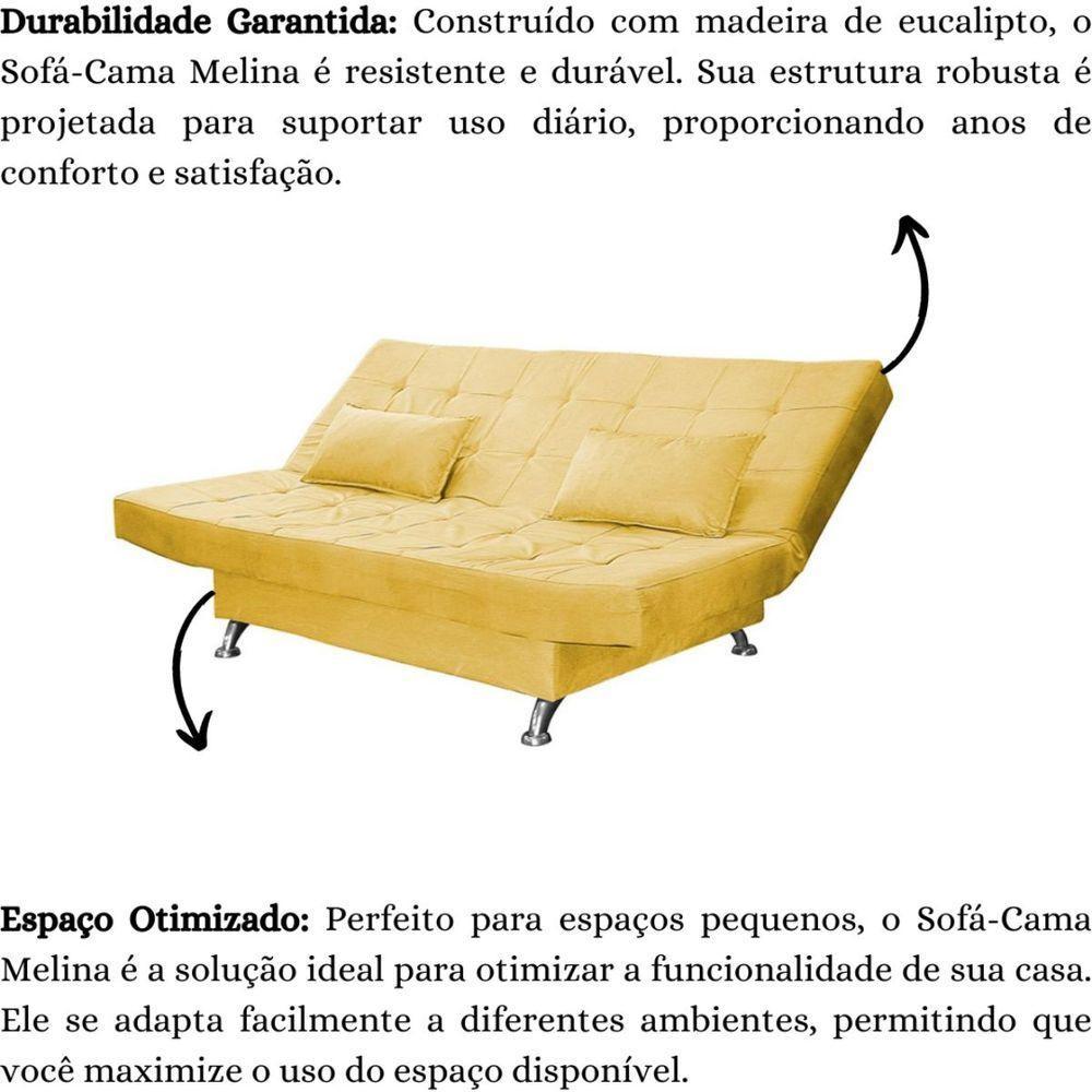 Sofá Cama Casal Com Almofadas Chicago Suede Amarelo - 6
