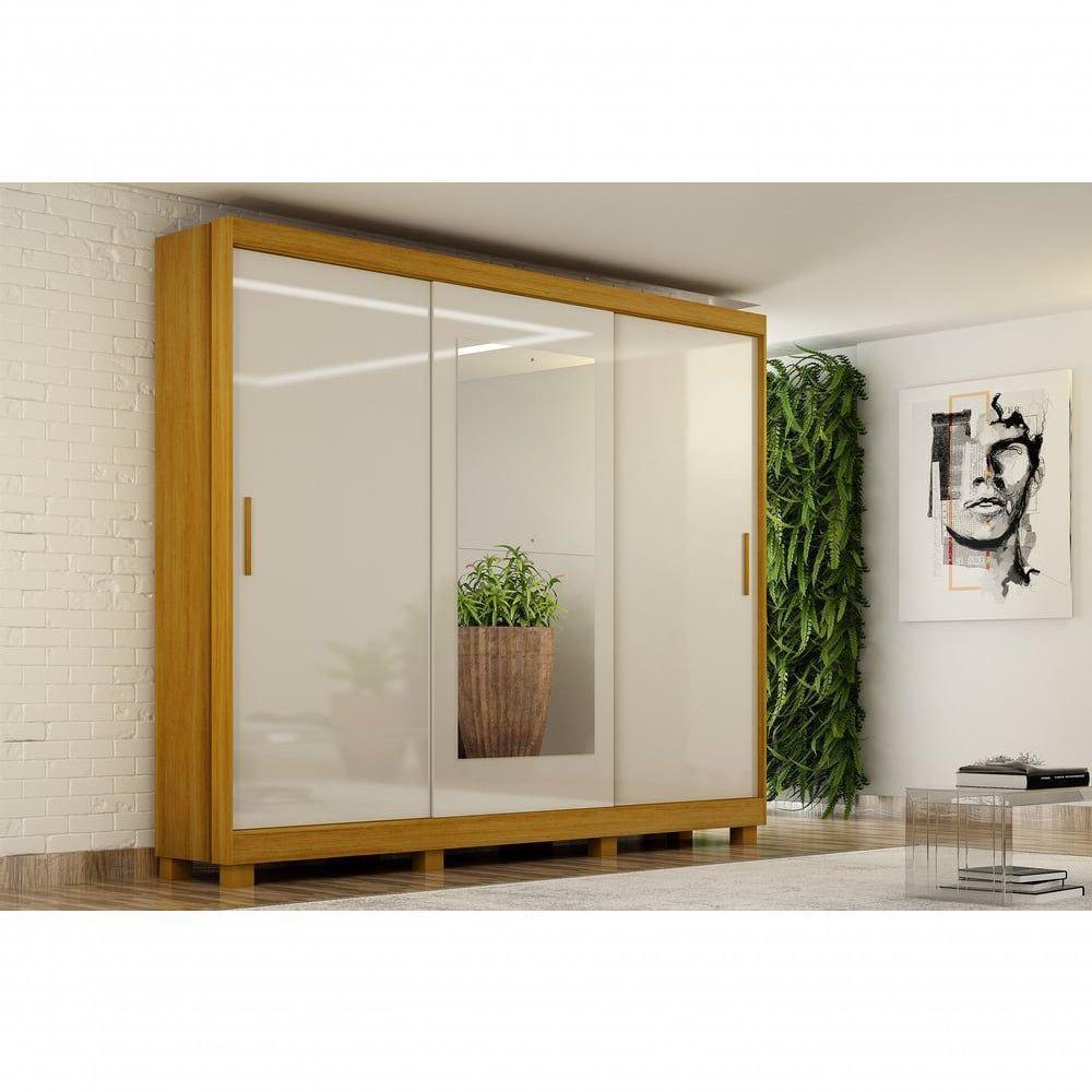 Armario Roupeiro Florença 3 Portas 4 Gavetas C/kit 2 Espelhos E Com Pes Chf Cinamomo/off White - 1