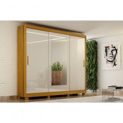 Armario Roupeiro Florença 3 Portas 4 Gavetas C/kit 2 Espelhos E Com Pes Chf Cinamomo/off White