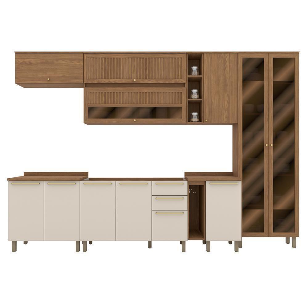 Cozinha Modulada Requinte 9 Peças Com Cristaleira Nature/areia - Móveis Henn Nature/areia - 1