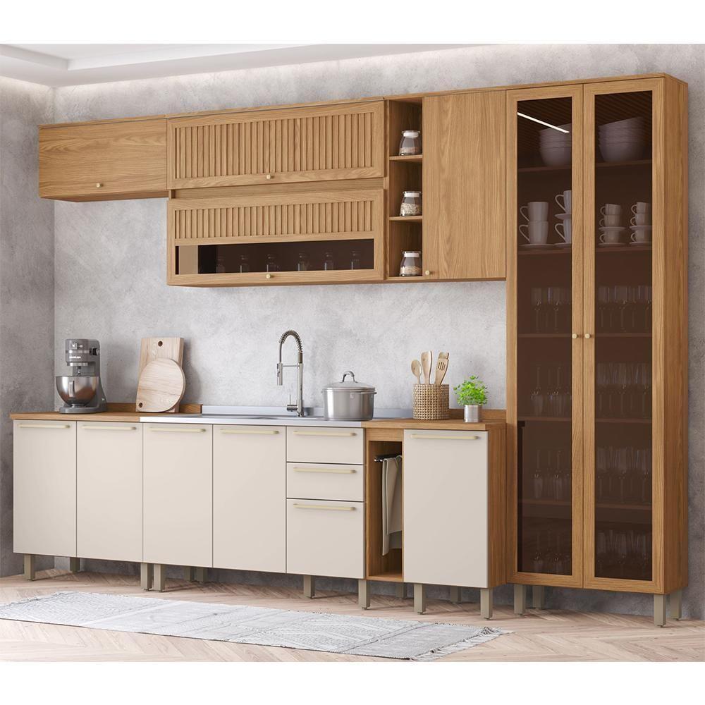 Cozinha Modulada Requinte 9 Peças Com Cristaleira Nature/areia - Móveis Henn Nature/areia - 2