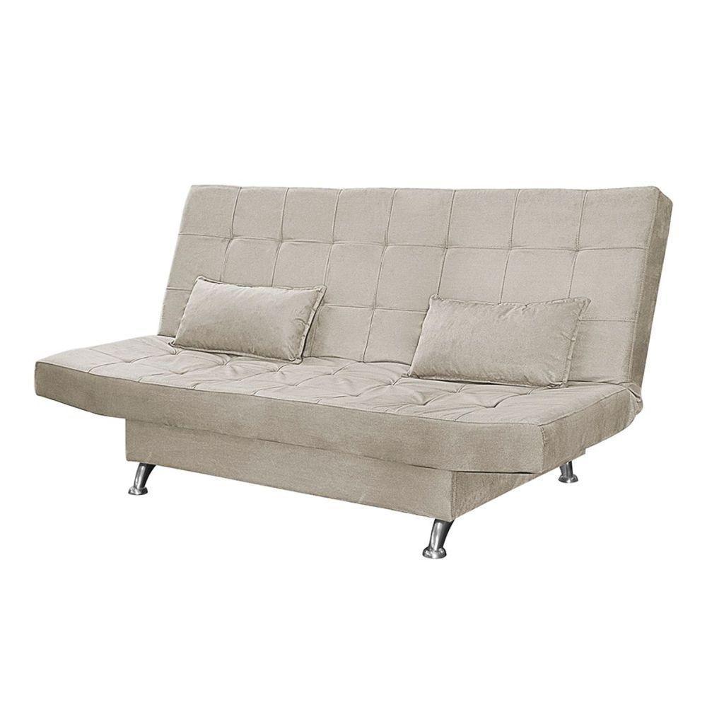 Sofá Cama Casal Com Almofadas 3 Lugares Chicago Suede Bege - 1