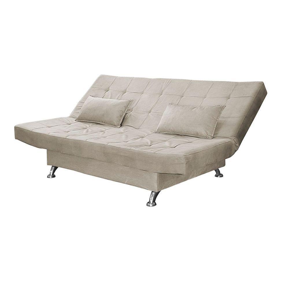 Sofá Cama Casal Com Almofadas 3 Lugares Chicago Suede Bege - 8