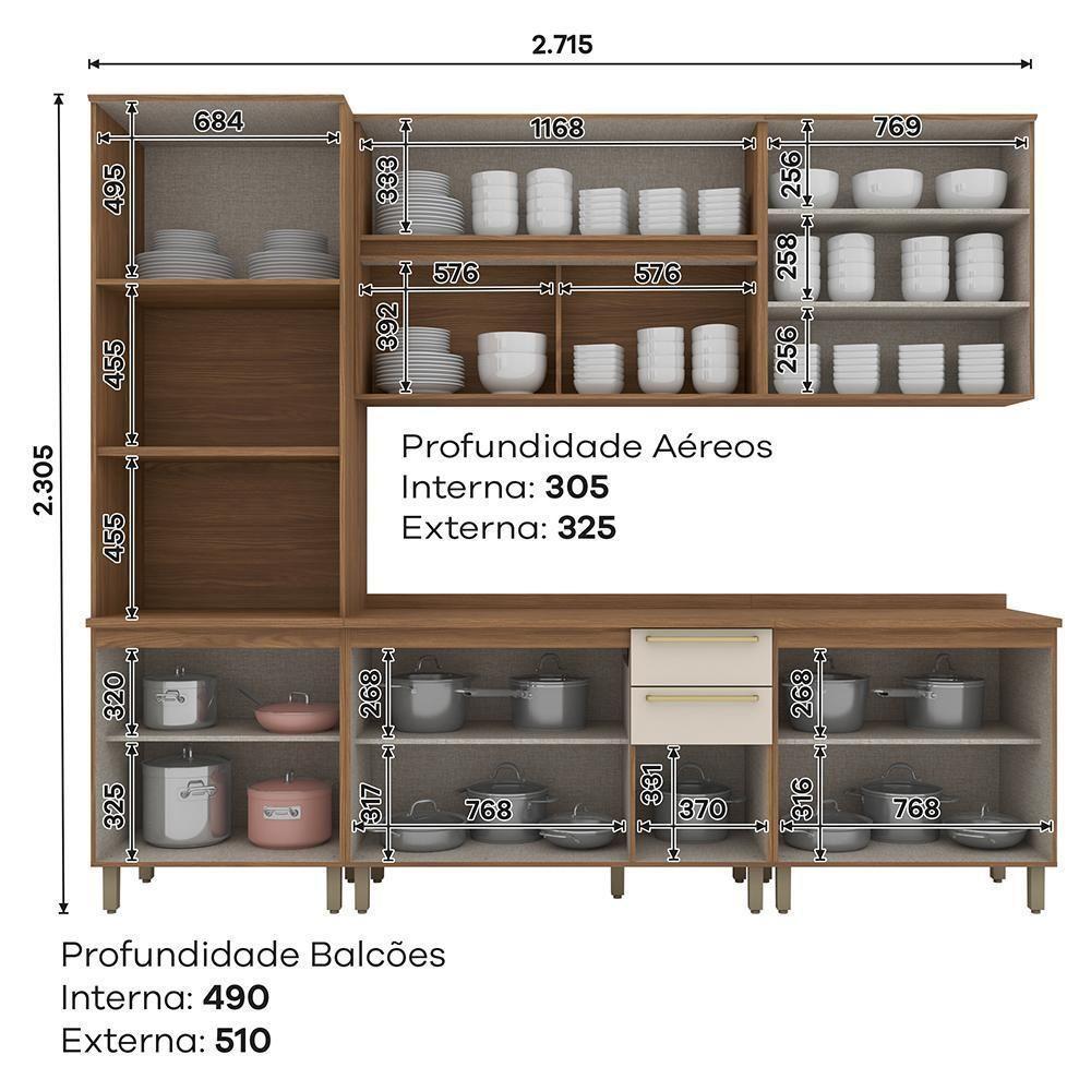 Cozinha Modulada Requinte 5 Peças Com Torre Quente 2 Fornos Nature/areia - Móveis Henn Nature/areia - 7