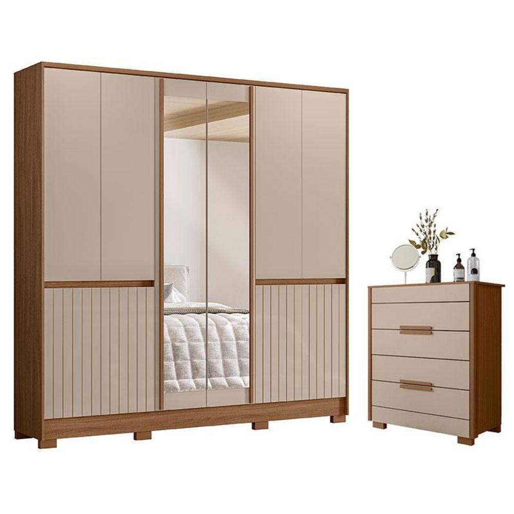 Guarda Roupa Casal Alasca E Cômoda Dhara Carvalho Fendi - Moval - 1