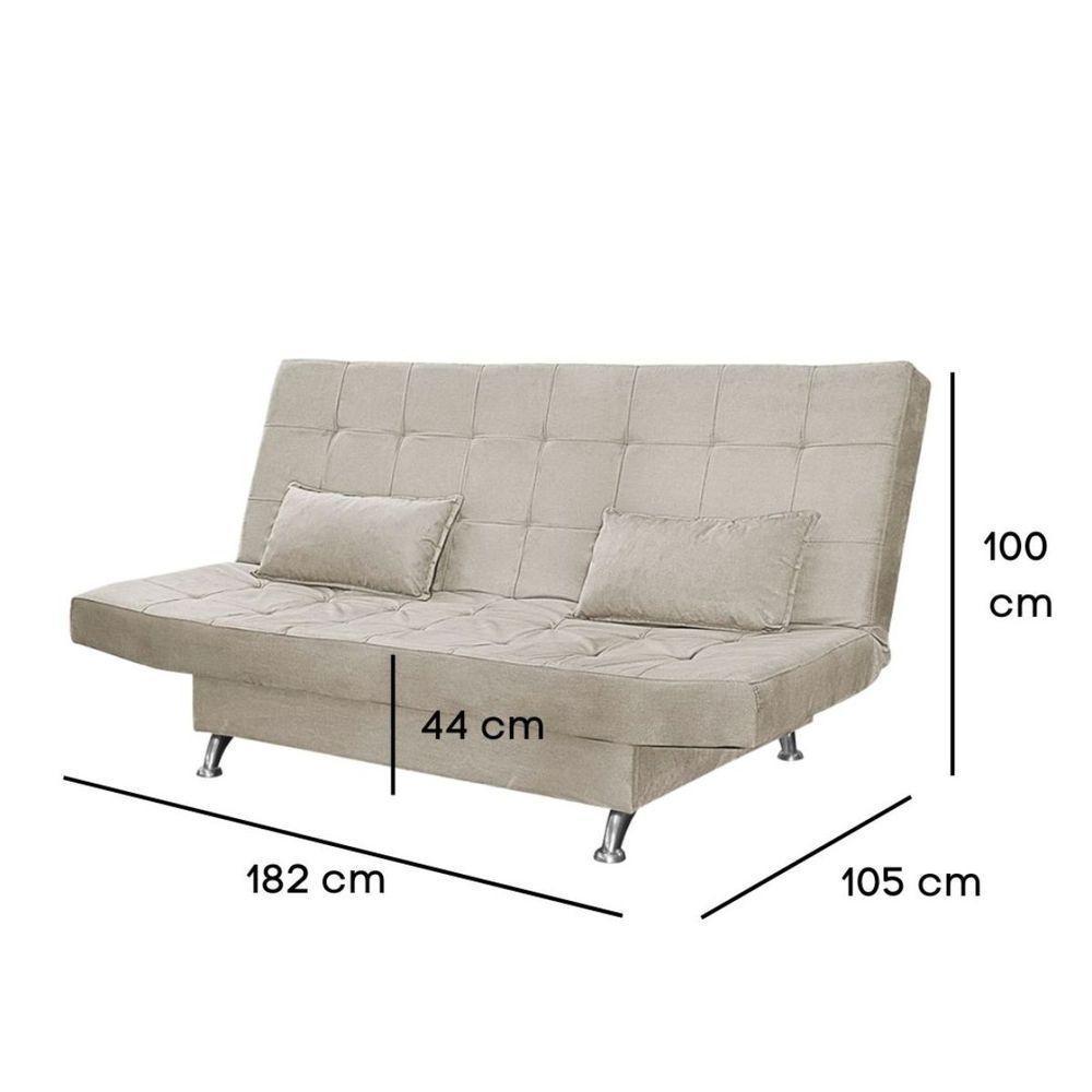 Sofá Cama Casal Com Almofadas 3 Lugares Rivera Suede Bege - 3