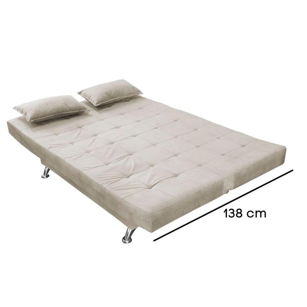Sofá Cama Casal Com Almofadas 3 Lugares Rivera Suede Bege - 4