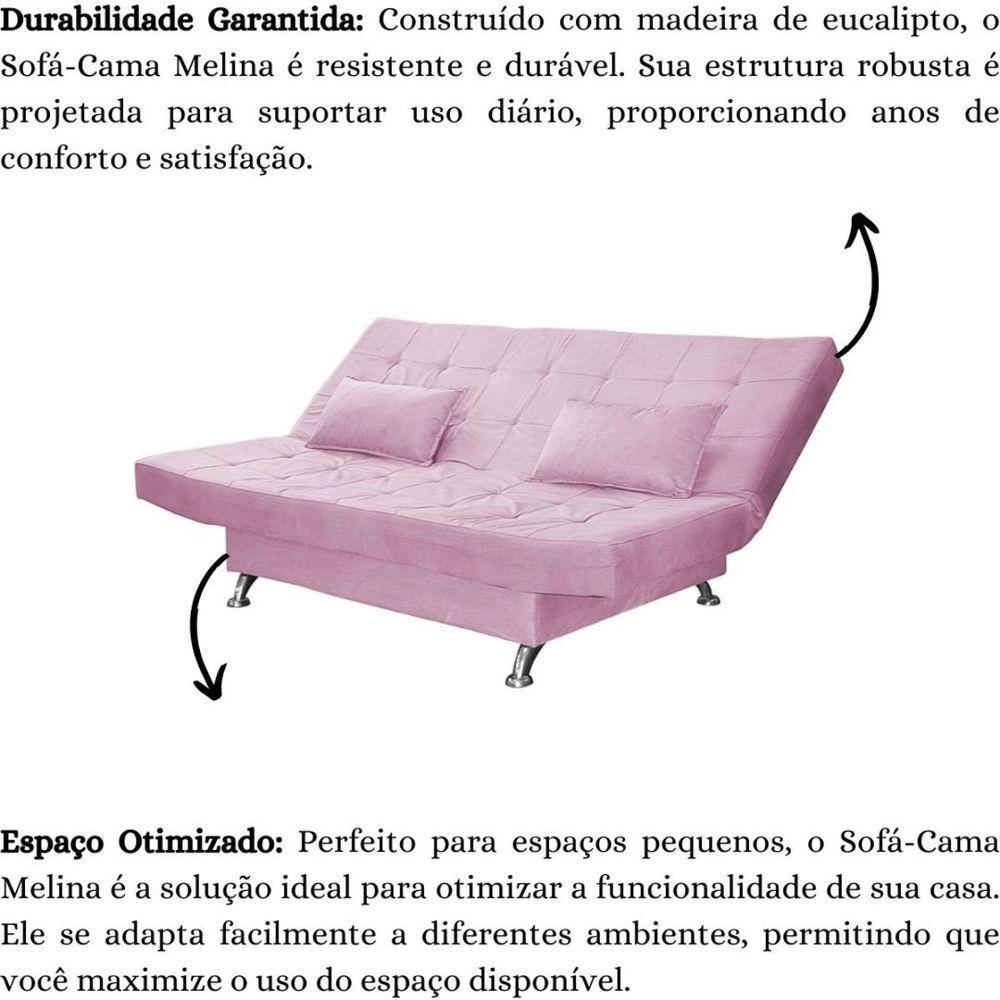 Sofá Cama Casal Com Almofadas 3 Lugares Chicago Suede Rosê - 6