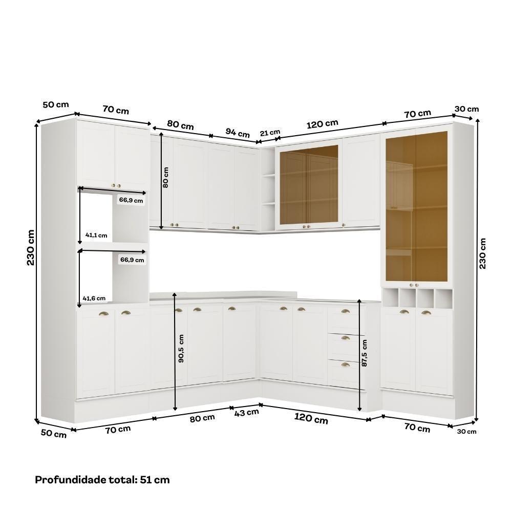Armário De Cozinha Completa C Balcão Milla Dusk Carraro Branco - 6