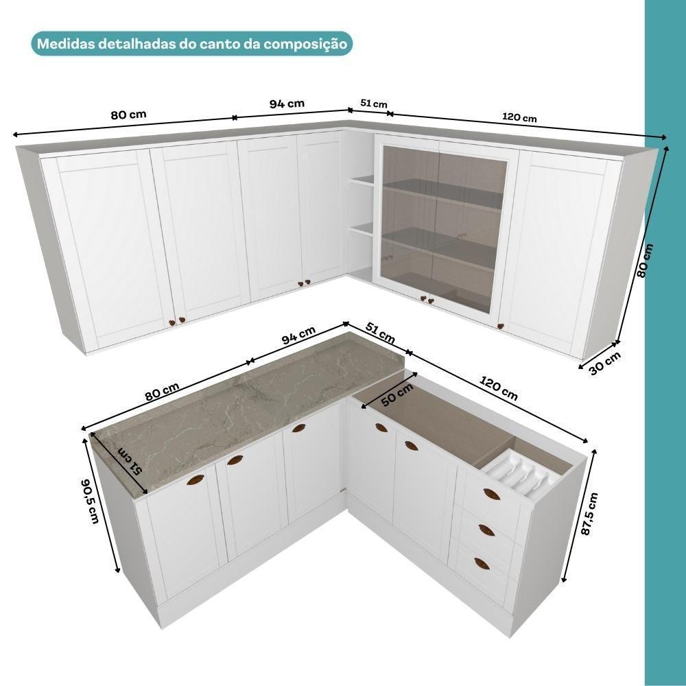 Armário De Cozinha Completa C Balcão Milla Dusk Carraro Branco - 7