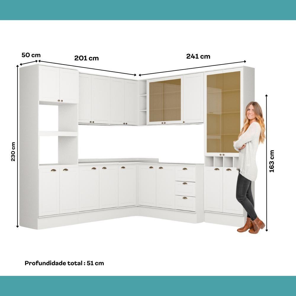 Armário De Cozinha Completa C Balcão Milla Dusk Carraro Branco - 9