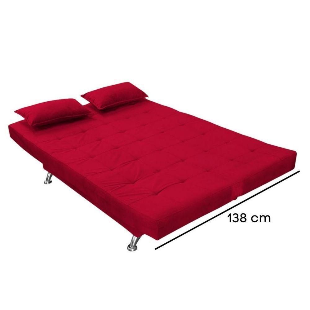 Sofá Cama Casal Com Almofadas Rivera Suede Vermelho - 4