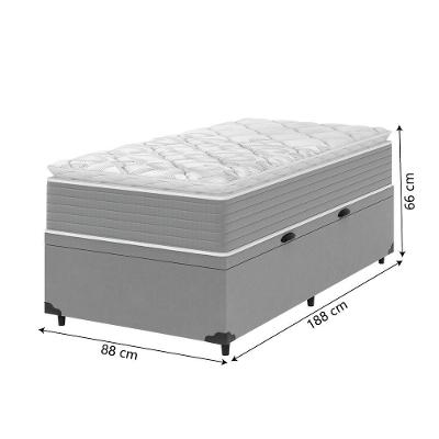 Cama Box Baú Solteiro Molas Ensacadas Pillow Top 88x188x66cm Martino Cinza Umaflex Cinza
