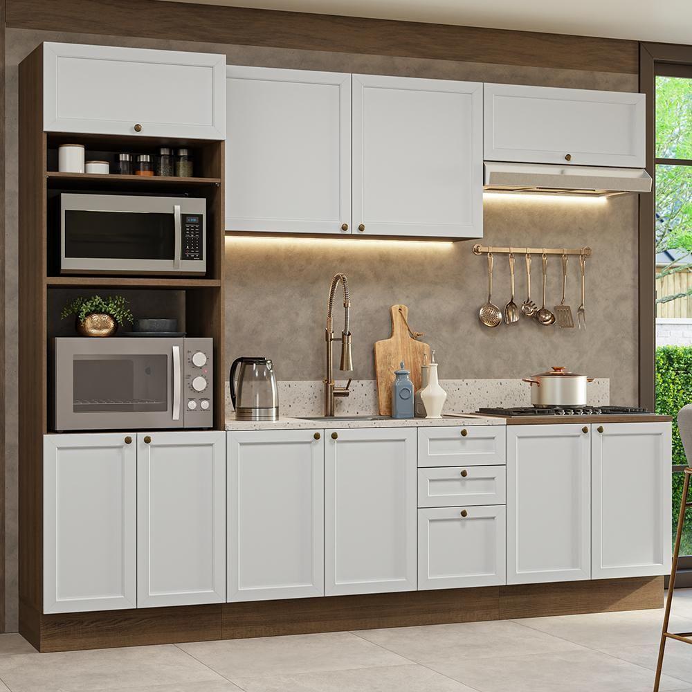 Armário De Cozinha Completa 270 Cm Rustic/branco Vik Madesa 01 Rustic/branco - 1