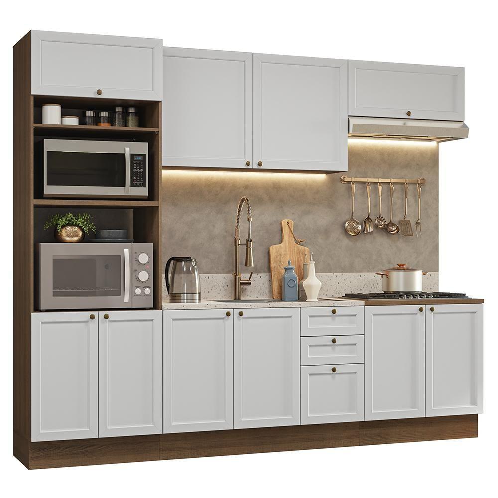 Armário De Cozinha Completa 270 Cm Rustic/branco Vik Madesa 01 Rustic/branco - 4
