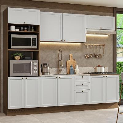 Cozinha Completa Vik 8 Portas 3 Gavetas MDF 270 cm Branco Rustic com Tampo