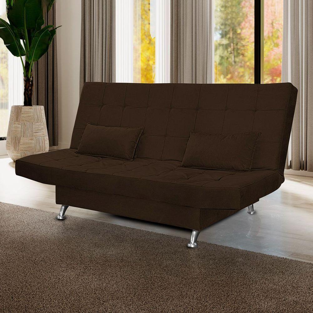 Sofá Cama Casal Com Almofadas Chicago Suede Marrom Escuro - 2