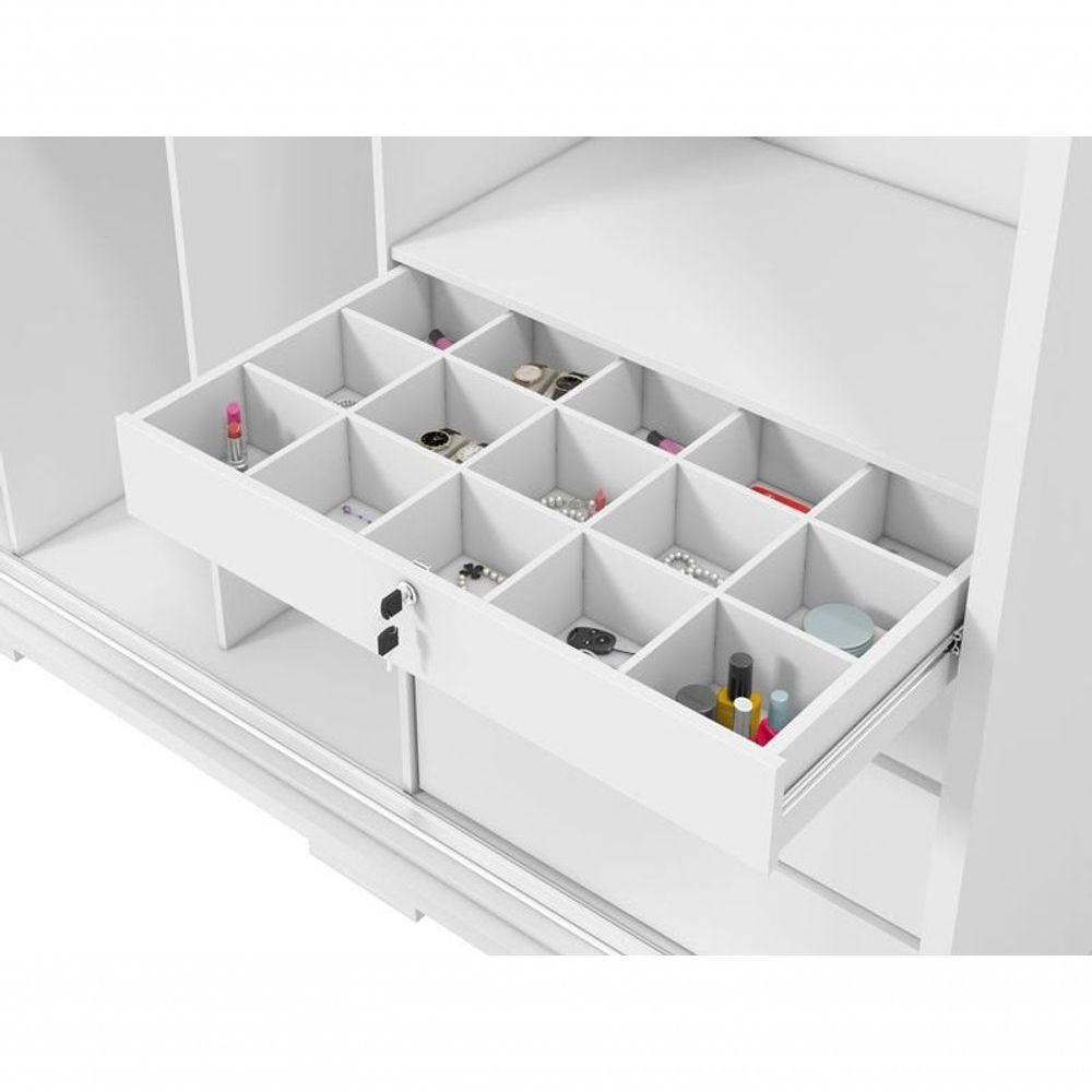 Guarda Roupa Casal Cadenza 2 Porta Correr 6 Gavetas Com Espelho 100% Mdf Branco Fenix - 4
