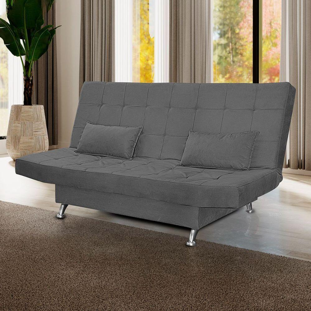 Sofá Cama Casal Com Almofada Califórnia Suede Cinza - 2