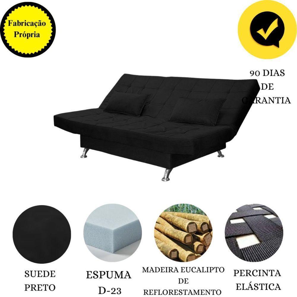 Sofá Cama Casal Com Almofadas Chicago Suede Preto - 5