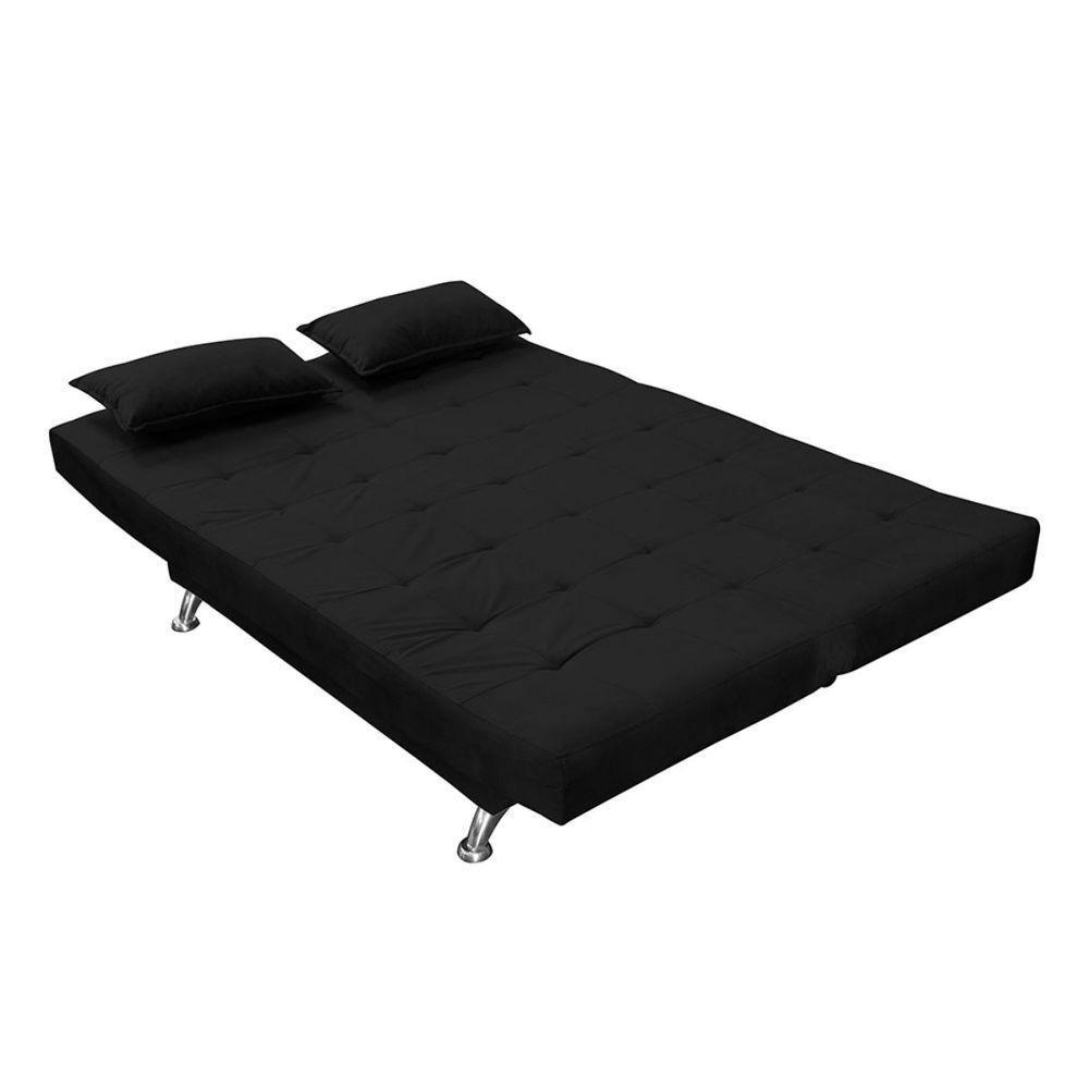 Sofá Cama Casal Com Almofadas Chicago Suede Preto - 7
