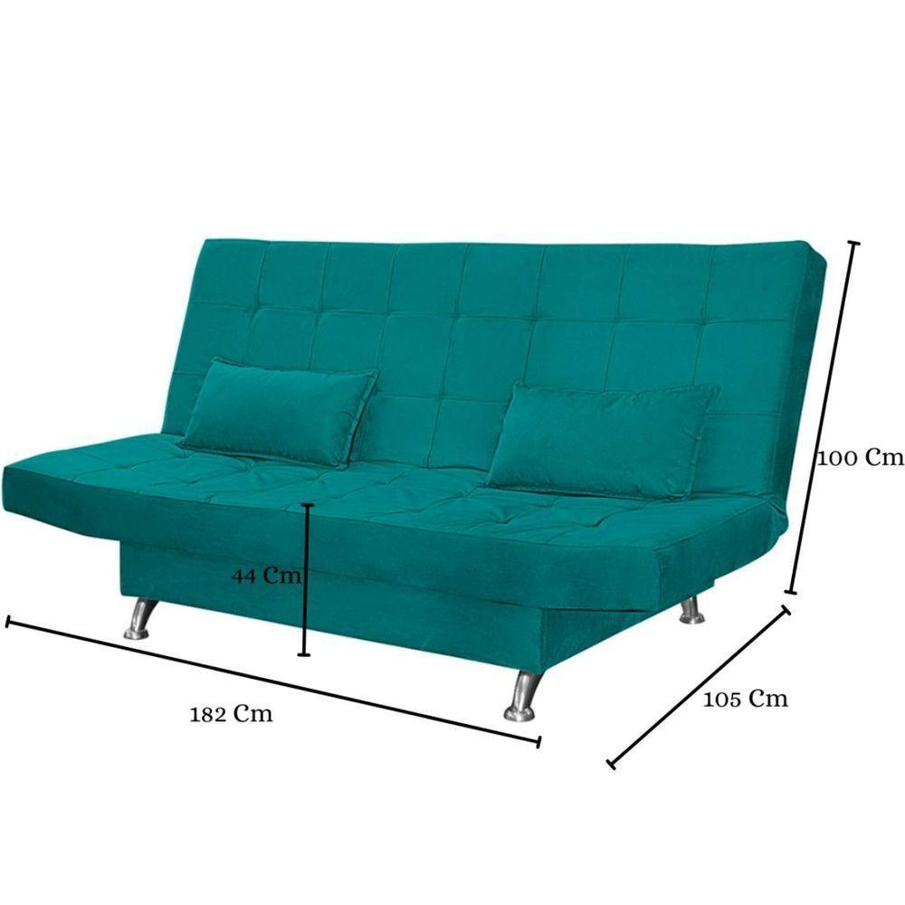 Sofá Cama Casal Com Almofadas Bettina Suede Azul Turquesa - 3