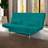 Sofá Cama Casal Com Almofadas Bettina Suede Azul Turquesa - 2