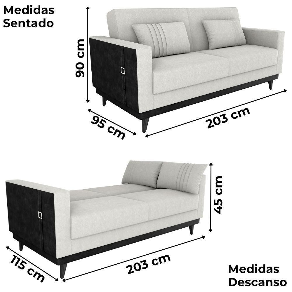 Sofa Cama 2 Lugares 203 Cm Boucle Corino Preto Milani Store Natural - 3