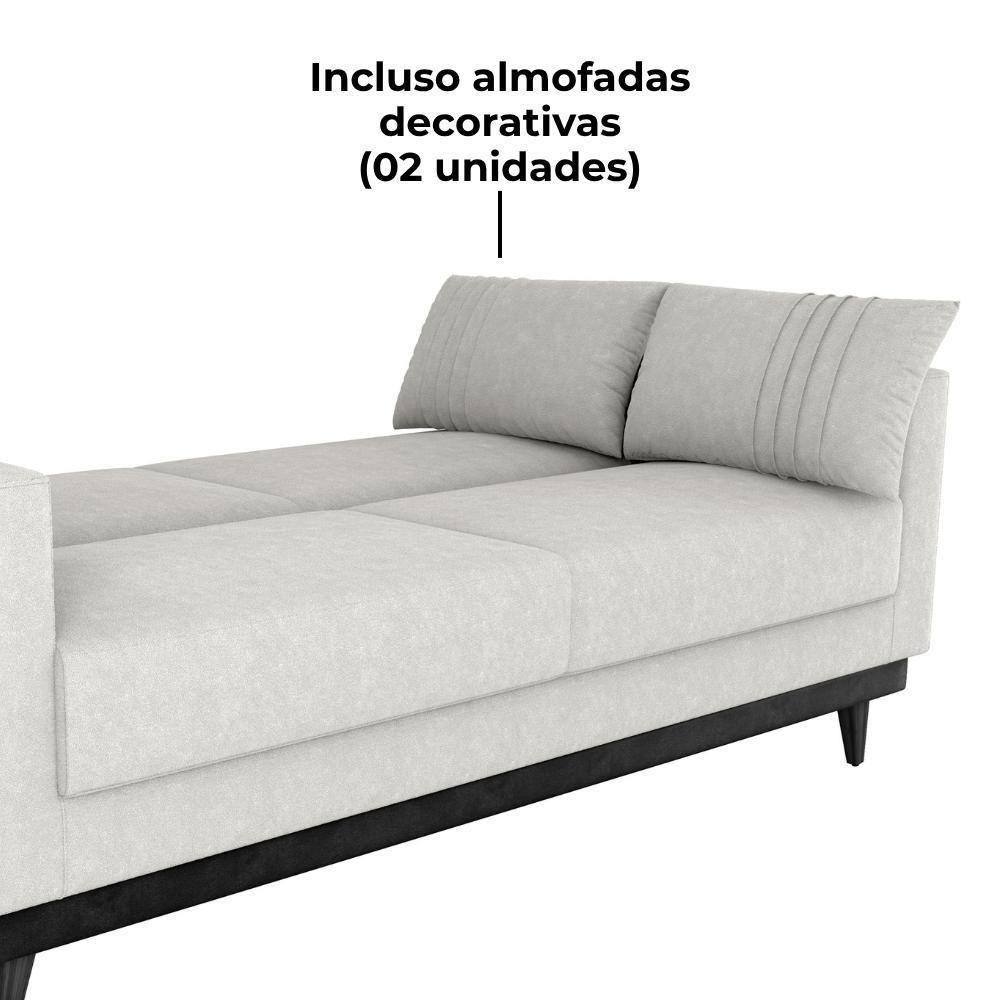 Sofa Cama 2 Lugares 203 Cm Boucle Corino Preto Milani Store Natural - 7