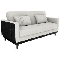 Sofa Cama 2 Lugares 203 Cm Boucle Corino Preto Milani Store Natural - 1