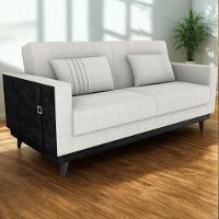 Sofa Cama 2 Lugares 203 Cm Boucle Corino Preto Milani Store Natural - 2