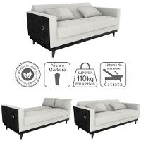 Sofa Cama 2 Lugares 203 Cm Boucle Corino Preto Milani Store Natural - 9