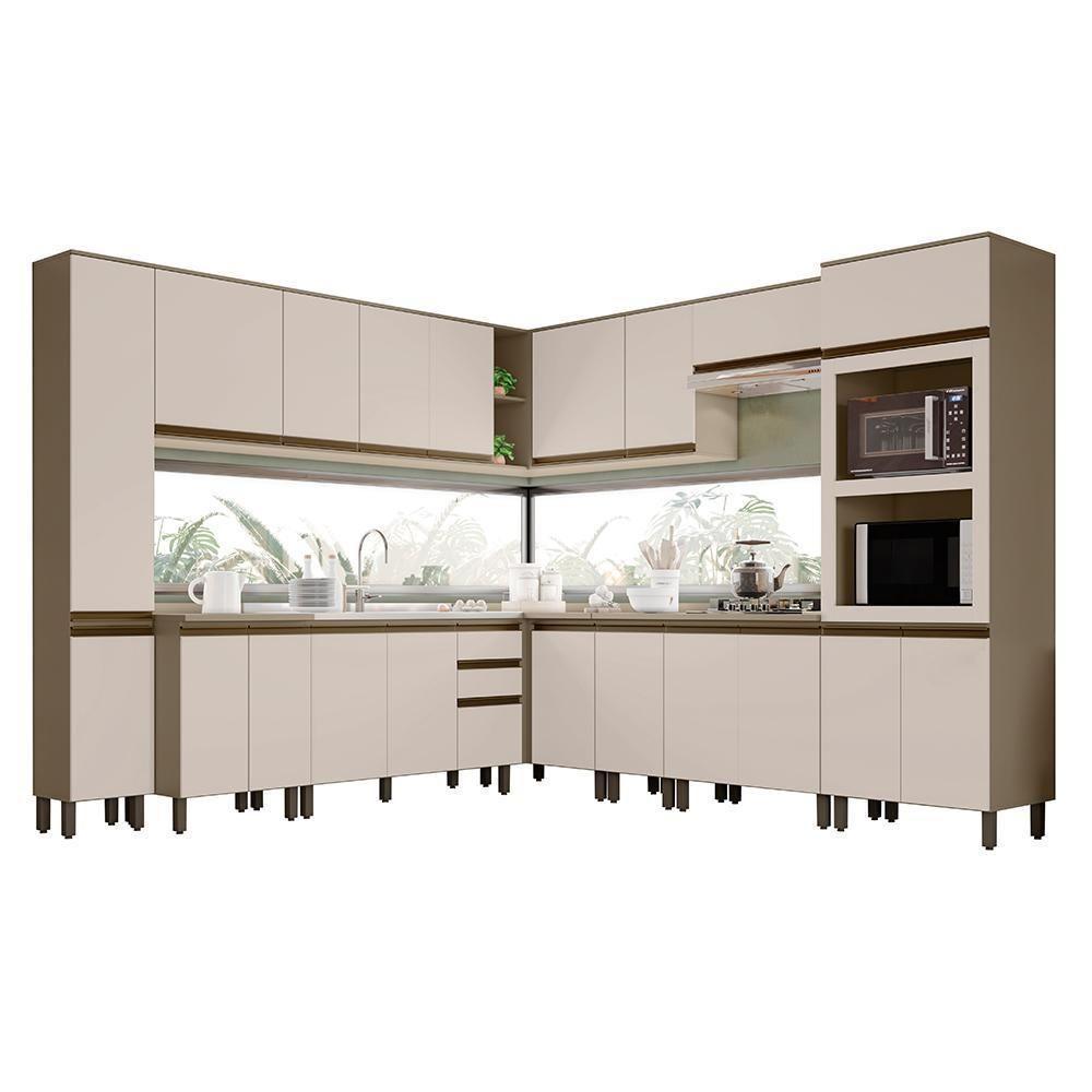 Cozinha Completa De Canto Connect 12 Peças Duna/cristal Com Torre Quente 2 Fornos - Móveis Henn Duna/cristal - 1