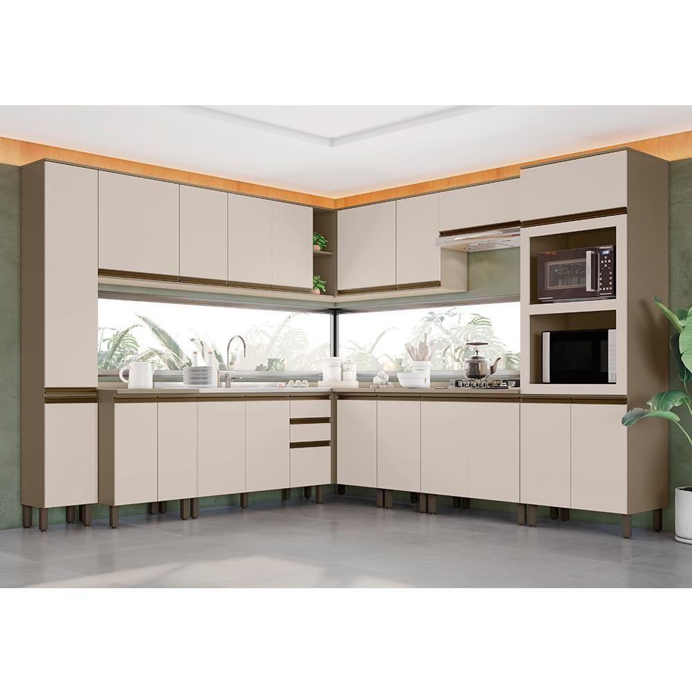 Cozinha Completa De Canto Connect 12 Peças Duna/cristal Com Torre Quente 2 Fornos - Móveis Henn Duna/cristal - 2