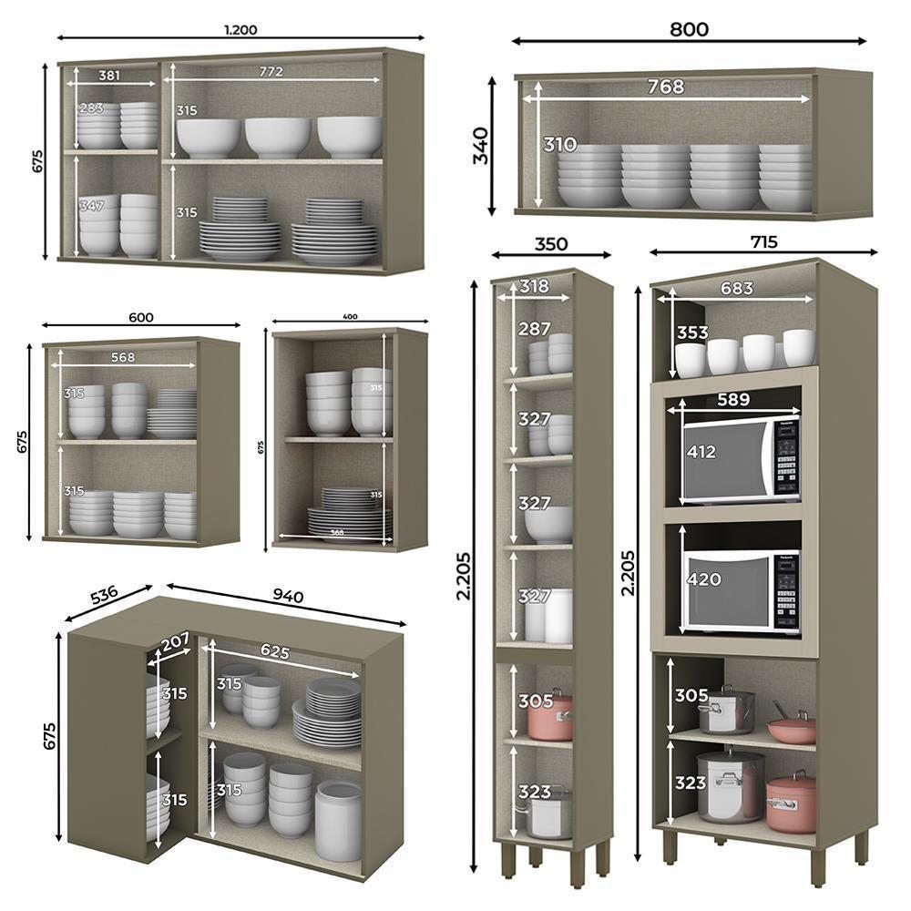 Cozinha Completa De Canto Connect 12 Peças Duna/cristal Com Torre Quente 2 Fornos - Móveis Henn Duna/cristal - 4