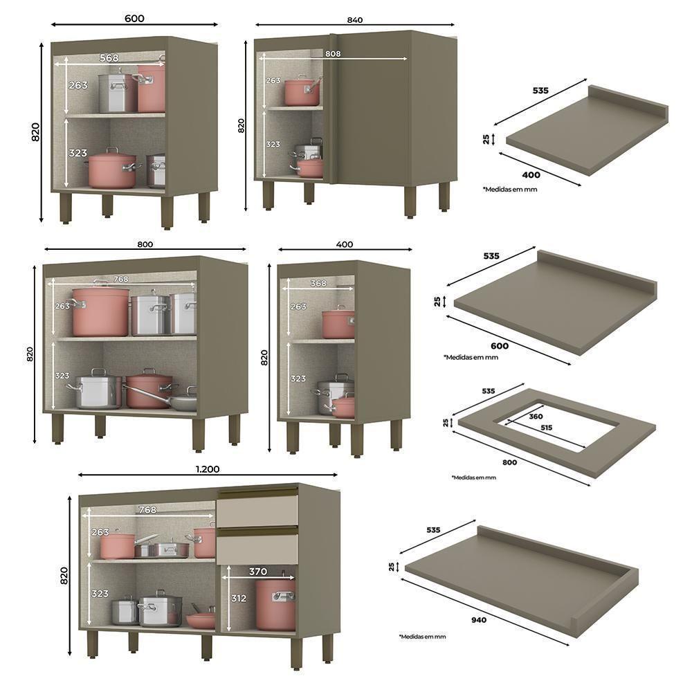 Cozinha Completa De Canto Connect 12 Peças Duna/cristal Com Torre Quente 2 Fornos - Móveis Henn Duna/cristal - 6
