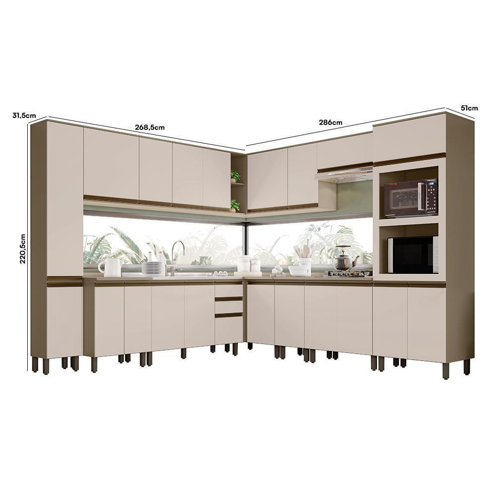 Cozinha Completa De Canto Connect 12 Peças Duna/cristal Com Torre Quente 2 Fornos - Móveis Henn Duna/cristal - 7
