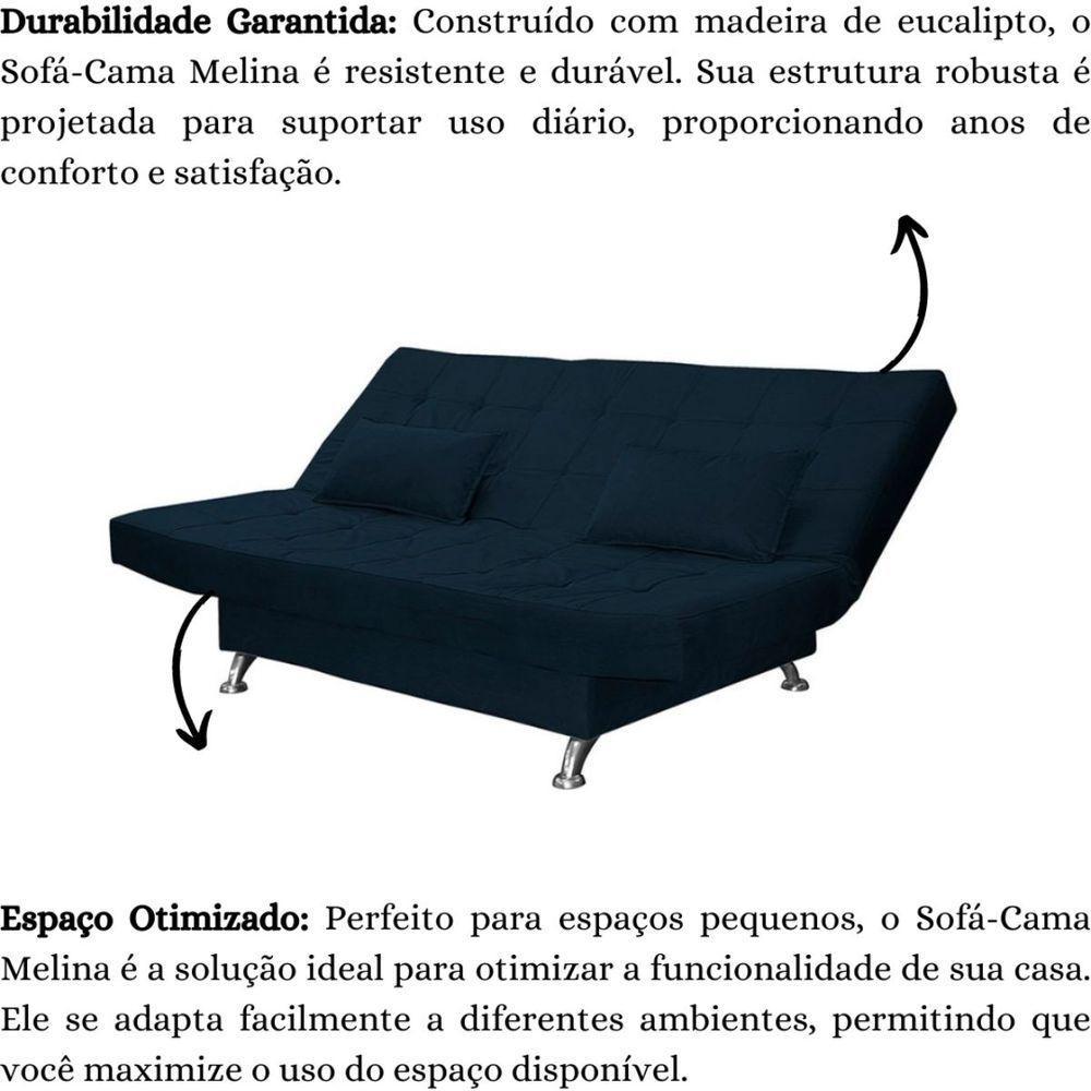 Sofá Cama Casal Com Almofadas Califórnia Suede Azul Marinho - 6