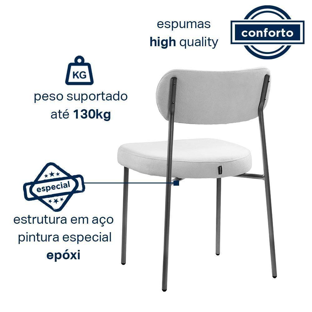 Conjunto 4 Cadeiras Lavínia Bouclê Cinza/aço Preto - Salaone Bouclê Cinza/aço Preto - 5