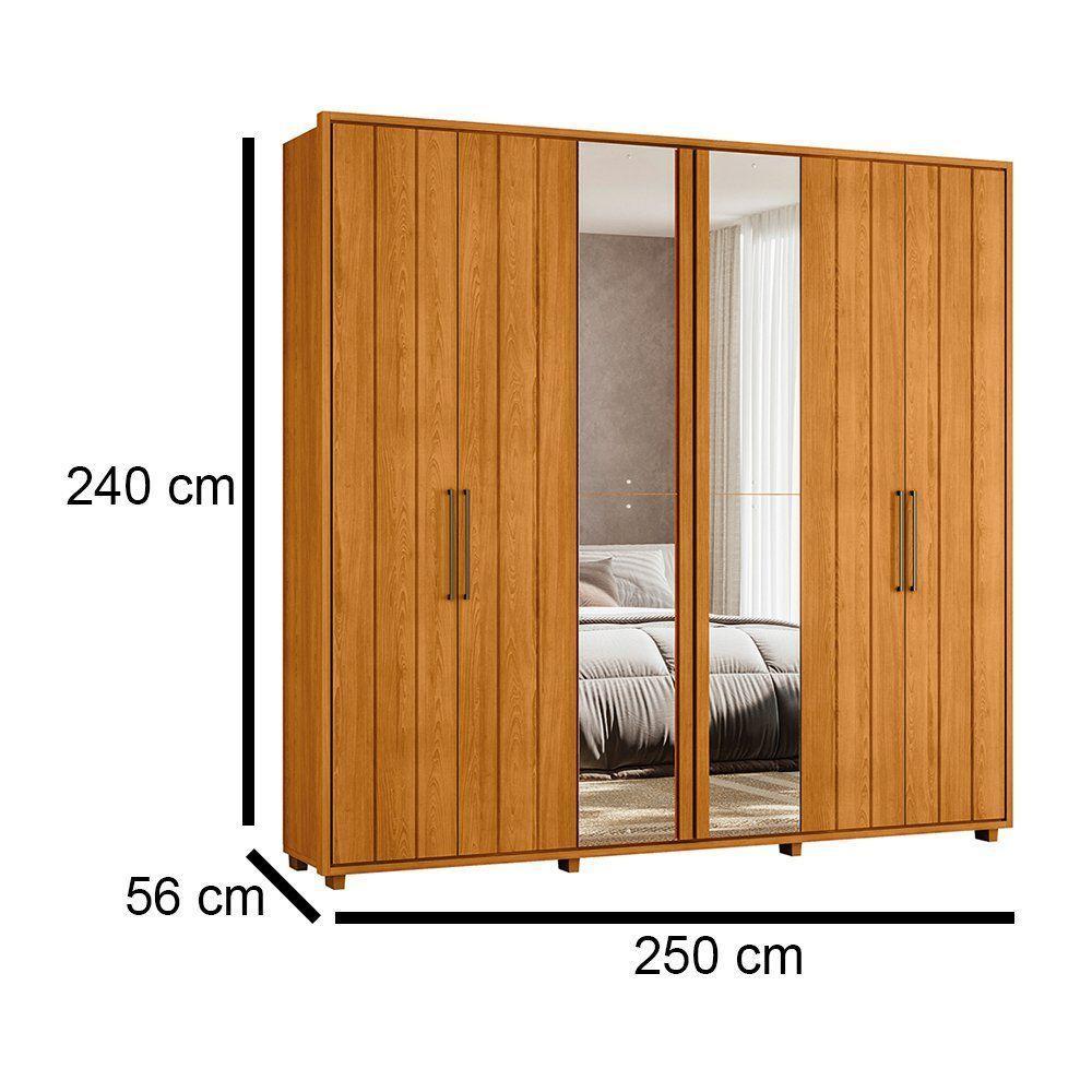 Guarda-roupa Casal Miró Ripado Com Escada 6 Portas 4 Gavetas 2 Portas C/ Espelho - 7 Decor Cinamomo - 4