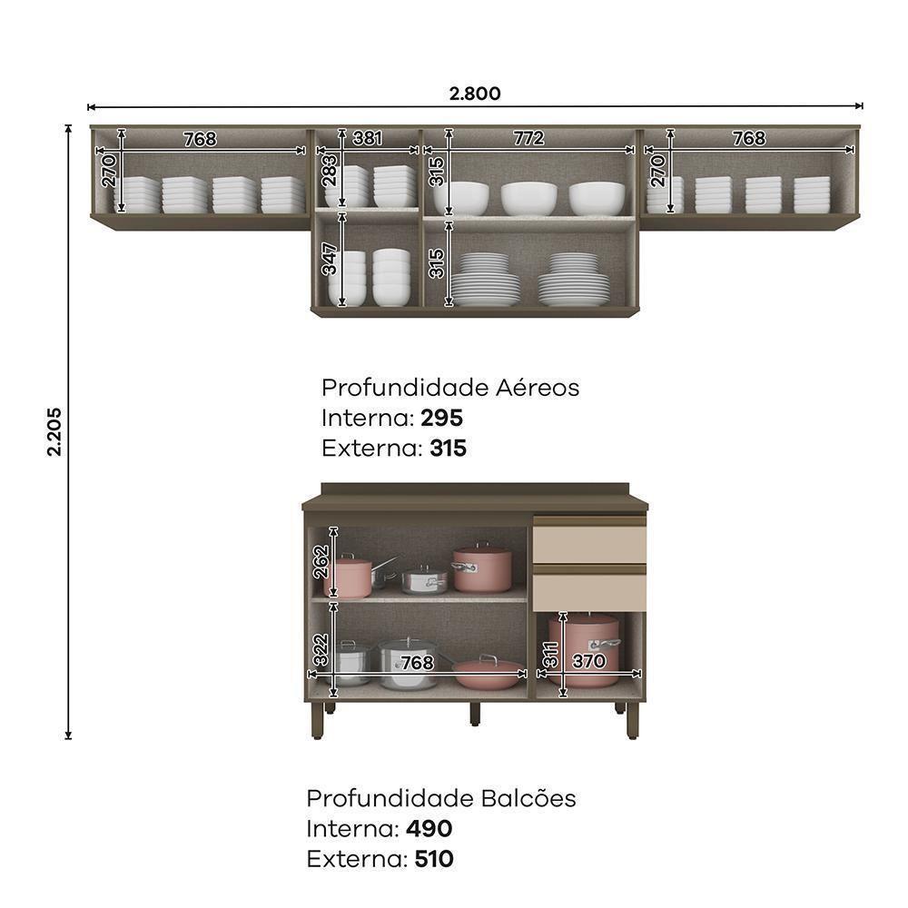 Cozinha Modulada Connect 4 Peças Balcão 120cm Duna/cristal Com Tampo Mdp - Móveis Henn Duna/cristal - 7