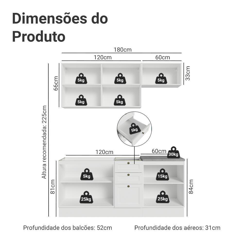 Armário De Cozinha Compacta 180 Cm Branco Vik Madesa 01 Branco - 3