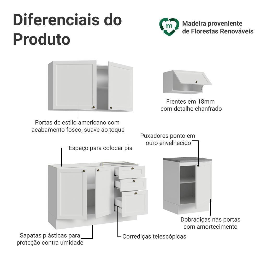 Armário De Cozinha Compacta 180 Cm Branco Vik Madesa 01 Branco - 4