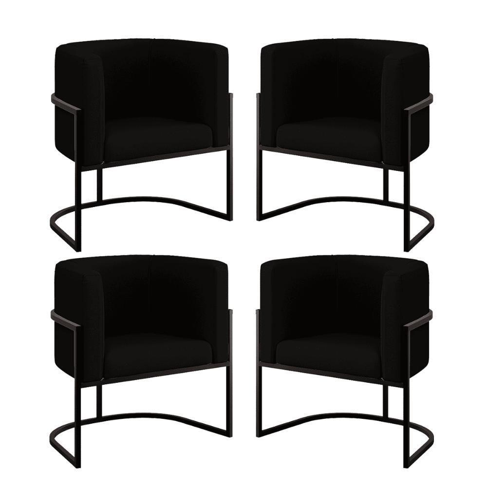 Kit 04 Poltronas Lua Sala Decorativa Base Ferro Black Veludo Preto - 3