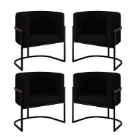 Kit 04 Poltronas Lua Sala Decorativa Base Ferro Black Veludo Preto - 3