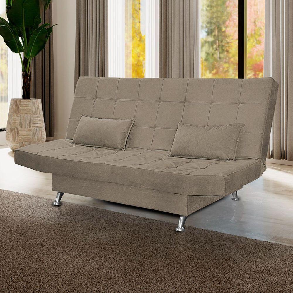 Sofá Cama Casal Com Almofadas Rivera Suede Cappuccino - 2