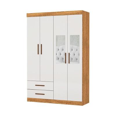 Guarda Roupa Casal Lu 4 Portas 2 Gavetas Cinamomo Com Off White MDP Carioca Móveis