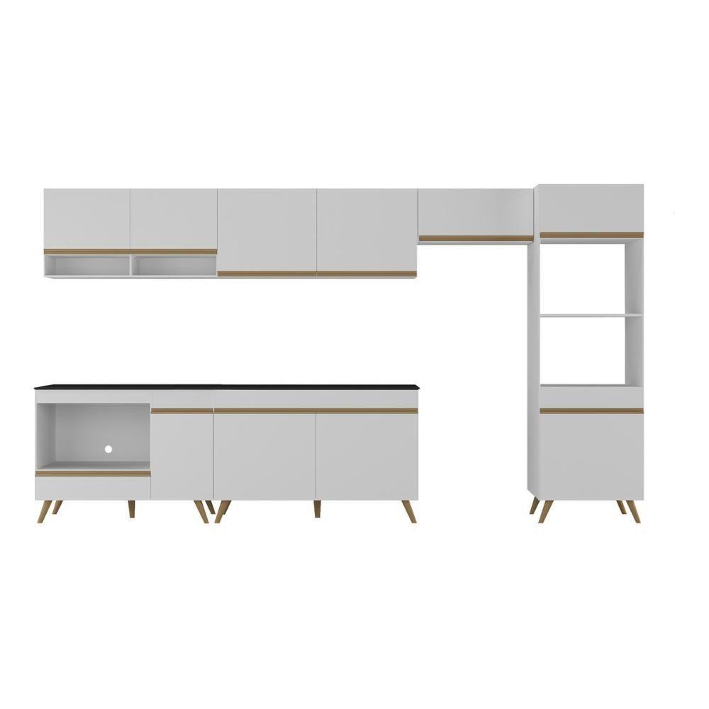 Armário De Cozinha Modulada Completa 6 Pçs Com Balcão Para Cooktop Veneza Multimóveis Mp2273 Branco/dourado - 7