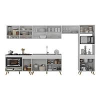 Armário De Cozinha Modulada Completa 6 Pçs Com Balcão Para Cooktop Veneza Multimóveis Mp2273 Branco/dourado - 5